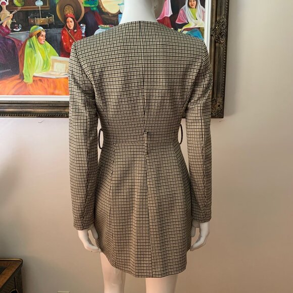 Zara NWOT Brown Black Houndstooth Frock Coat Dress - Picture 10 of 11